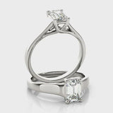 1 ct tw Emerald cut Diamond Solitaire Trellis Engagement Ring Setting In 14k White Gold