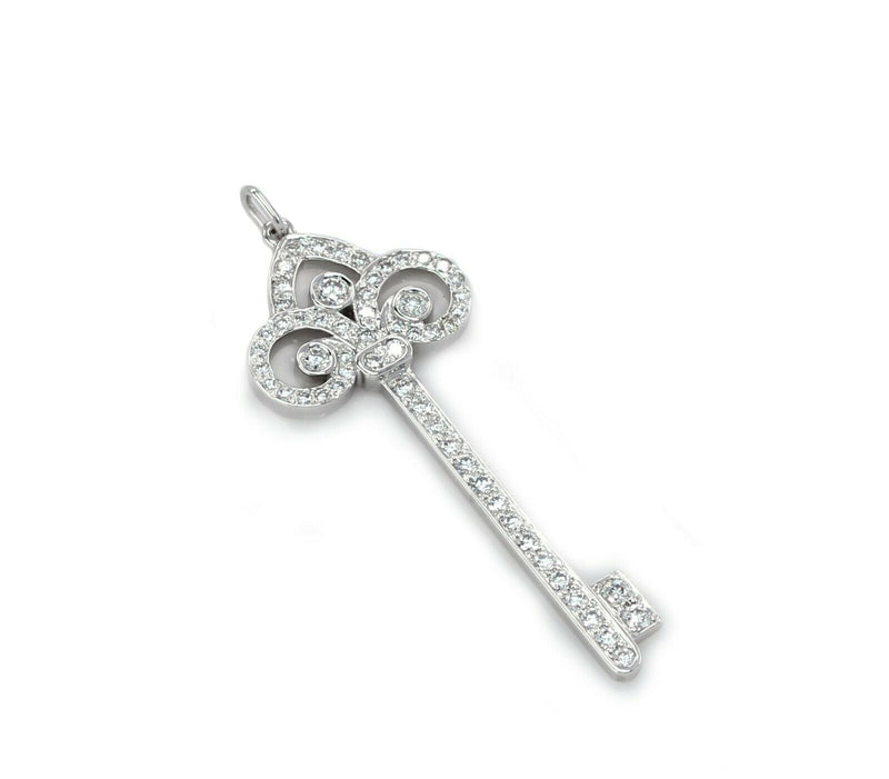 Tiffany & Co. Platinum Fleur De Lis Diamond Key Pendant - simonbjewels.co