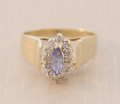 Marquise Shape Natural Tanzanite Diamond cocktail ring 14k yellow gold - simonbjewels.co