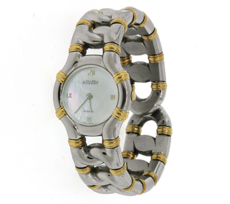 Ladies Geneve Gilles Robert watch stainless steel 18k Mother Of Pearl MOP Dial - simonbjewels.co