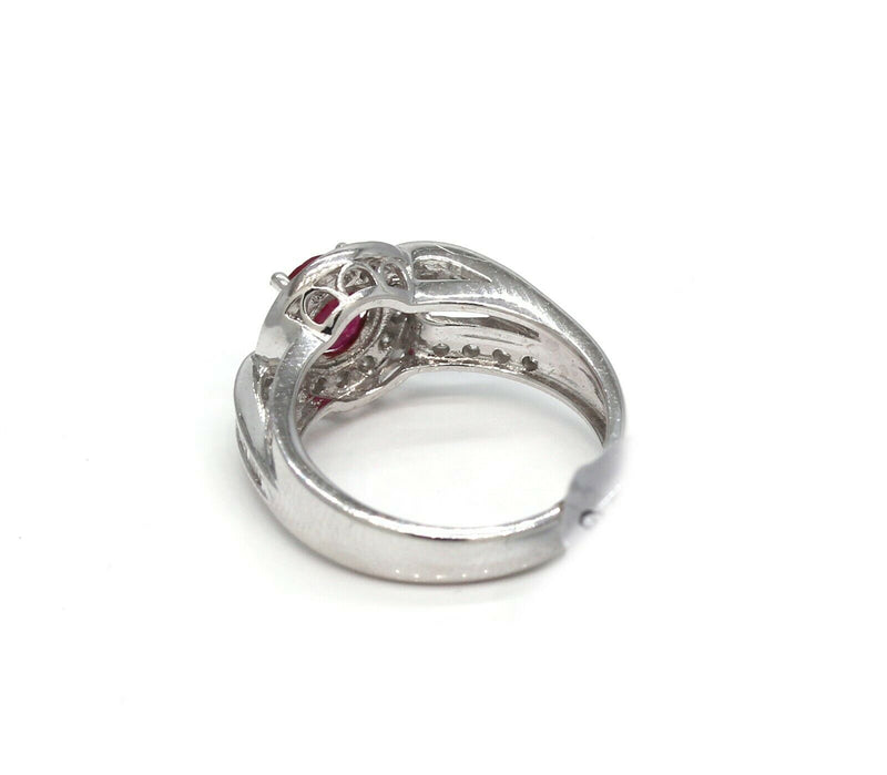 natural 1.00CT. round ruby and diamond ring with baguettes 18k white gold - simonbjewels.co