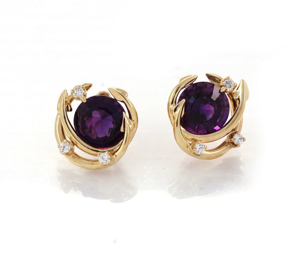 Tiffany & Co 18K Yellow Gold Amethyst Diamond Earrings RARE! - simonbjewels.co