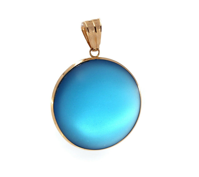 18K Yellow Gold Vintage Blue Cabochon Charm Pendant - simonbjewels.co