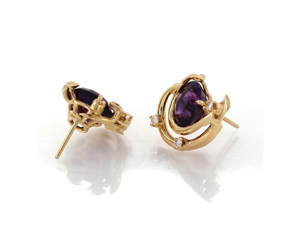 Tiffany & Co 18K Yellow Gold Amethyst Diamond Earrings RARE! - simonbjewels.co