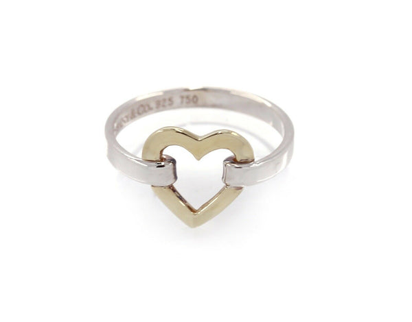 Vintage Tiffany & Co 18k Gold w/ Sterling Silver Open Heart Ring - Size 6.5 - simonbjewels.co