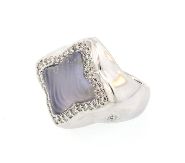 David Yurman 18K White Gold Blue Chalcedony Diamond Quatrefoil Ring Size 6 - simonbjewels.co
