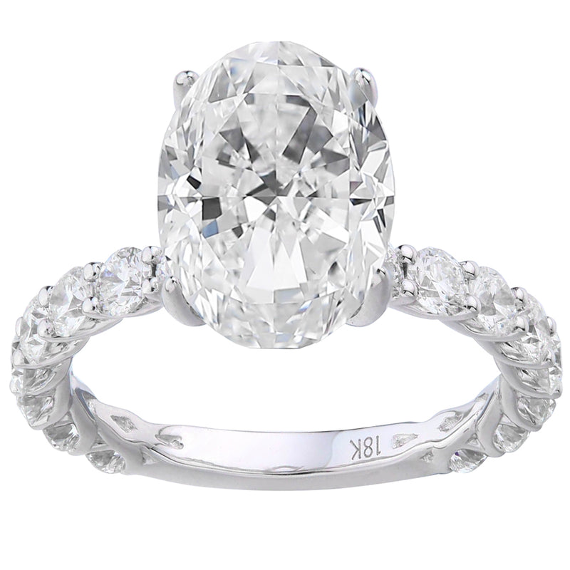 3.50 ct Oval Cut Diamond Engagement ring with round cut side stones U Prong setting - simonbjewels.co