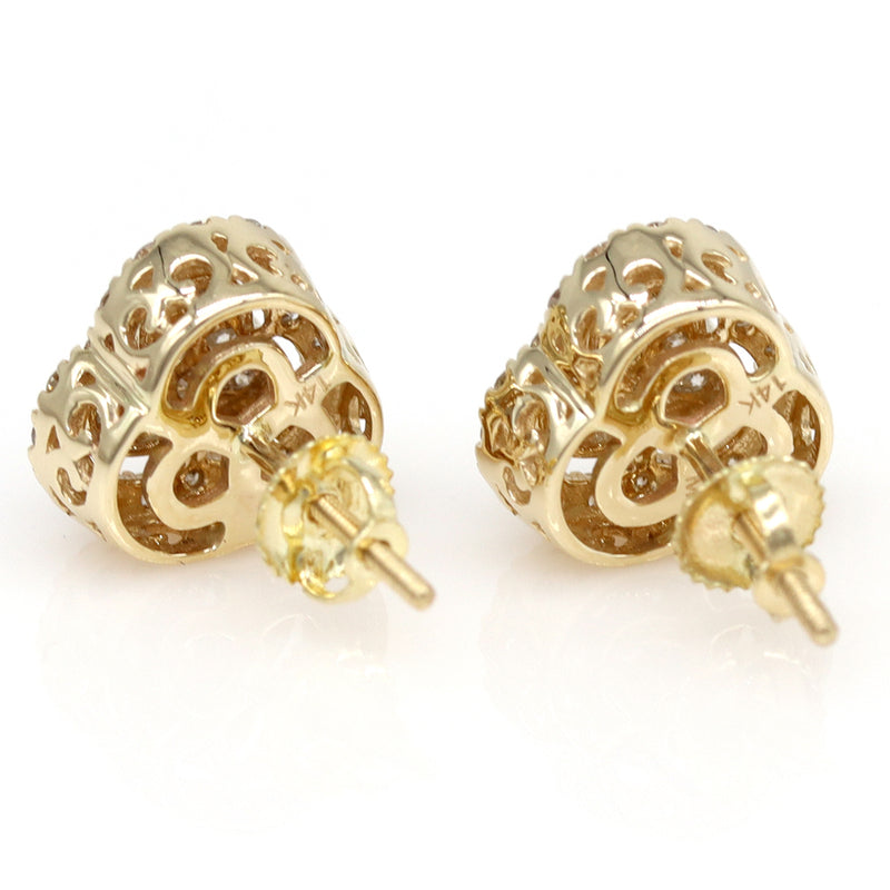 0.89 carat Round Diamond Micro-pave Clover earrings in 14k Yellow Gold - simonbjewels.co