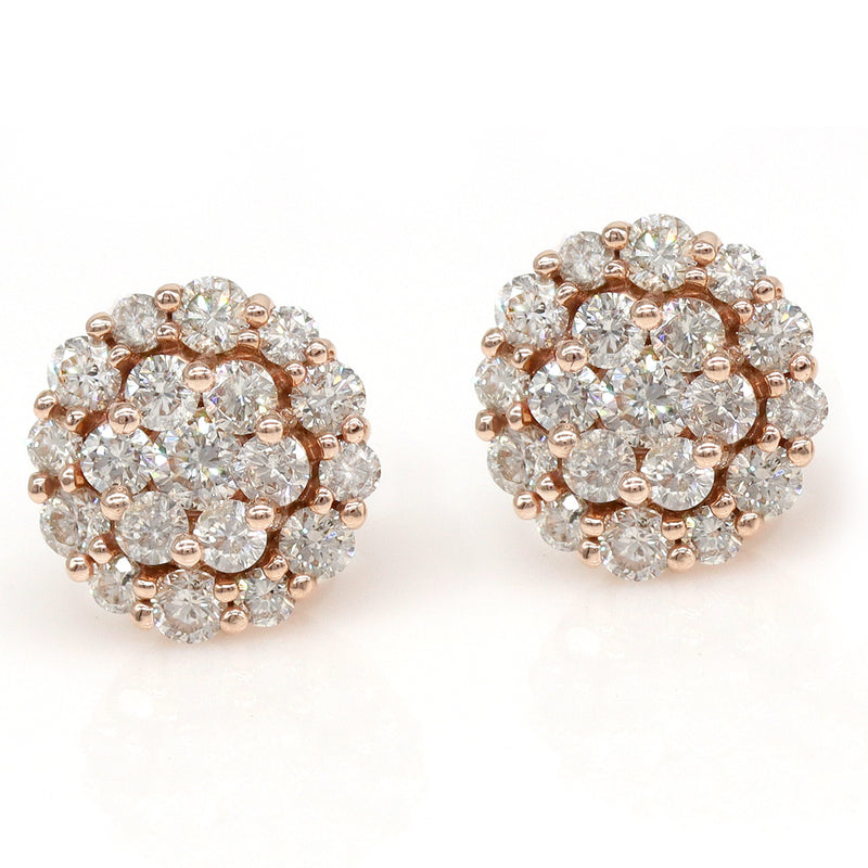 2.35 ctw Round Diamond Cluster Flower Earrings in 14k Rose Gold - simonbjewels.co