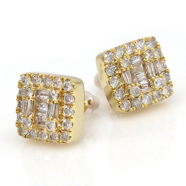 1.37ctw Natural Round Baguette Diamond Cluster Earrings 14k Yellow Gold - simonbjewels.co
