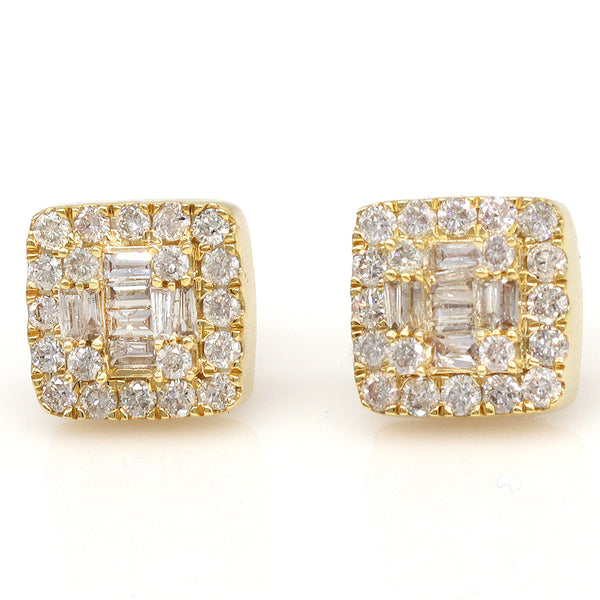 1.37ctw Natural Round Baguette Diamond Cluster Earrings 14k Yellow Gold - simonbjewels.co