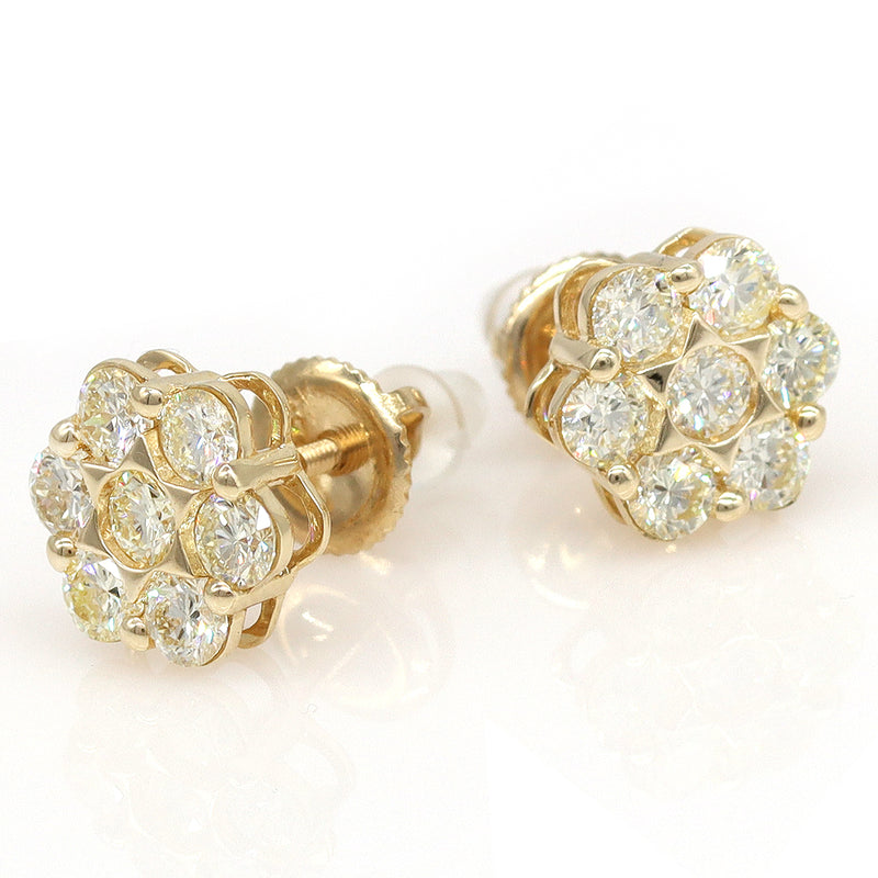 1.73ctw Round Cluster Natural Diamond Earrings in 14k Yellow Gold - simonbjewels.co