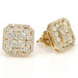 2.50ctw Natural Round Diamond Cluster Channel-set Earrings 14k Yellow Gold - simonbjewels.co