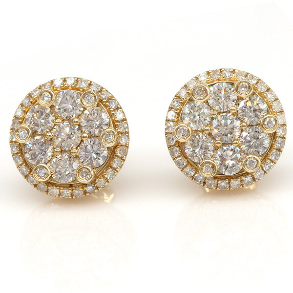 2.80ctw Natural Round Diamond Cluster Earrings 14k Yellow Gold - simonbjewels.co