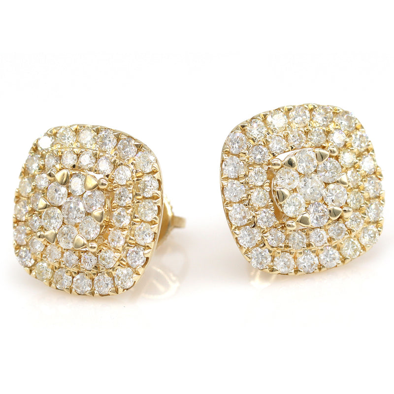 2.61 ctw Round Natural Diamond Pave Cluster Earrings in 14k Yellow Gold - simonbjewels.co