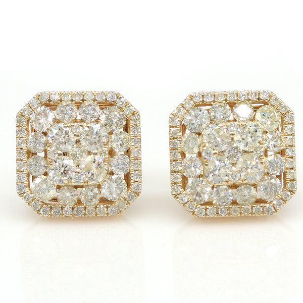 cluster round diamond earrings set in 14k yellow gold 