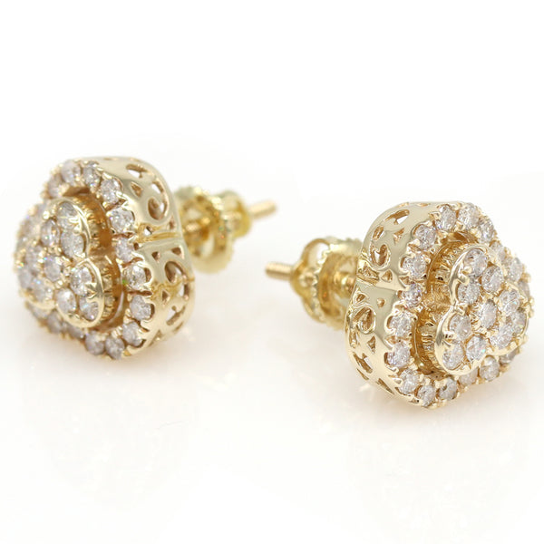 0.89 carat Round Diamond Micro-pave Clover earrings in 14k Yellow Gold - simonbjewels.co
