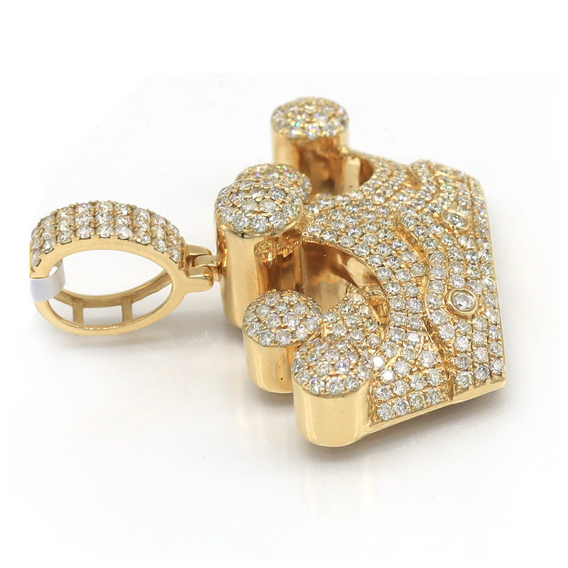 large crown shaped pendant solid yellow gold micro pave set diamonds 2 inches wide 1.75 inches long 4 carats natural diamonds  